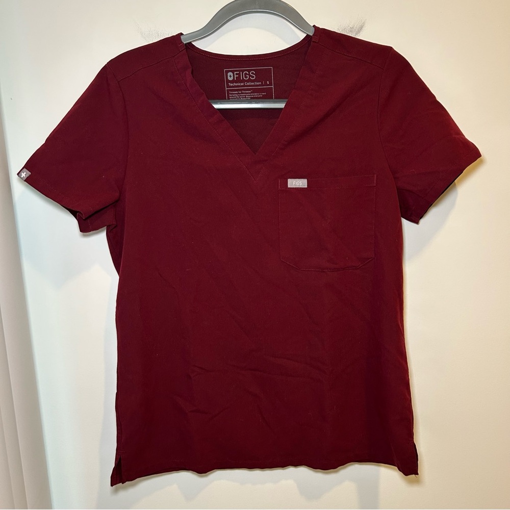 Figs Catarina One-Pocket Scrub Top Burgundy Size Small - Picture 5 of 9